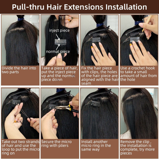 1B NATURAL BLACK Pull Thru Premium Hair Extensions 6A Hair